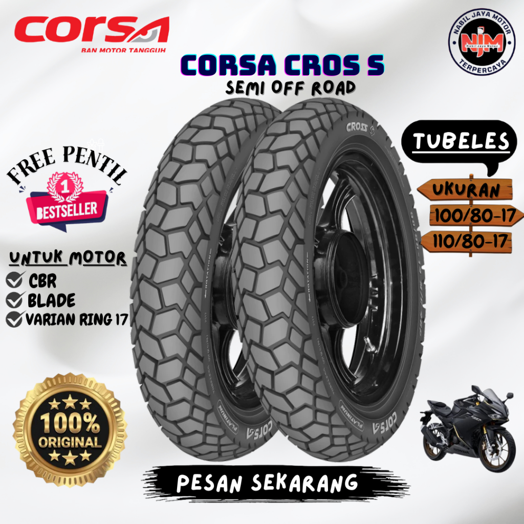 Ban Corsa Cross S Ring 14 100 80 110 80 Tubeless Free Pentil untuk Vario