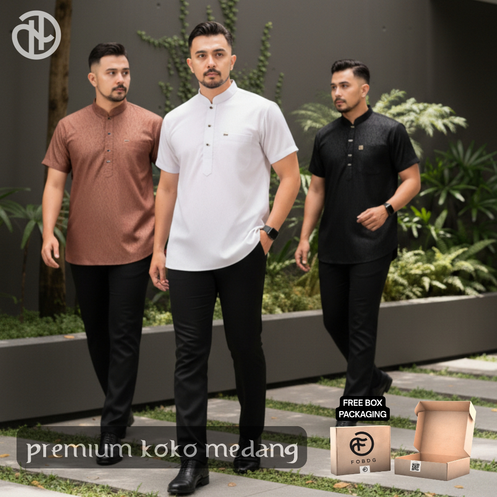 Darelhadi - Koko Motif Embos Pria Dewasa Lengan Pendek Kemeja Koko Medang