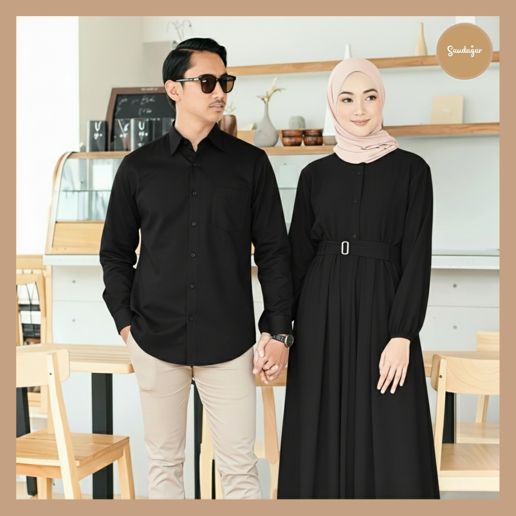 Gamis Couple Pasangan Suami Istri Harmonis Warna Hitam Terbaru by Saudagar Baju Muslim