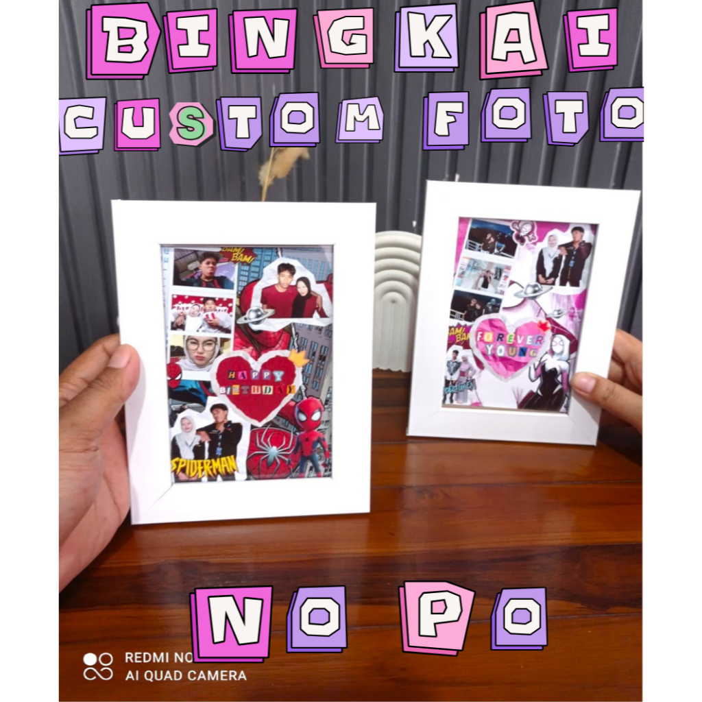 Frame Foto Scrapbook Kaca Putih 4R model Kiss