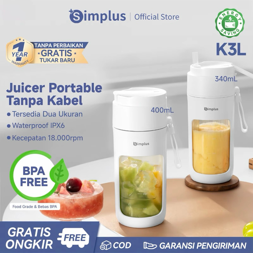 Simplus Blender Portabel 340ml Juicer Multifungsi Gelas Siap Minum 10 Set Mata Pisau Jus Buah dan Sa