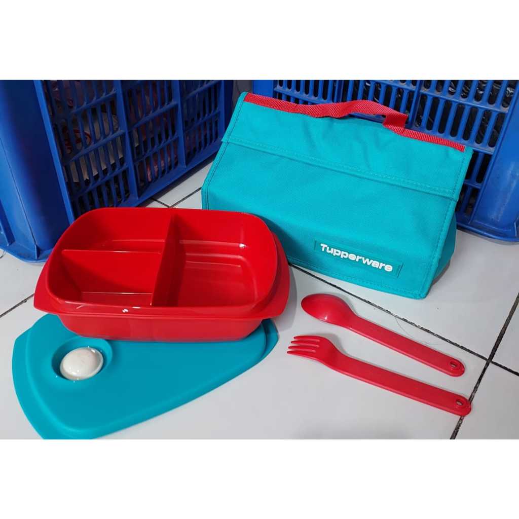 DISKON SALE  Tupperware New Byo Wadah Tempat Makan Set Kekinian Biru Merah - Lunch Set B.Y.O Lunch S