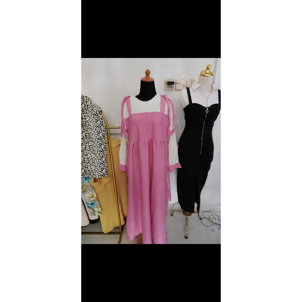gamis remaja pink putih