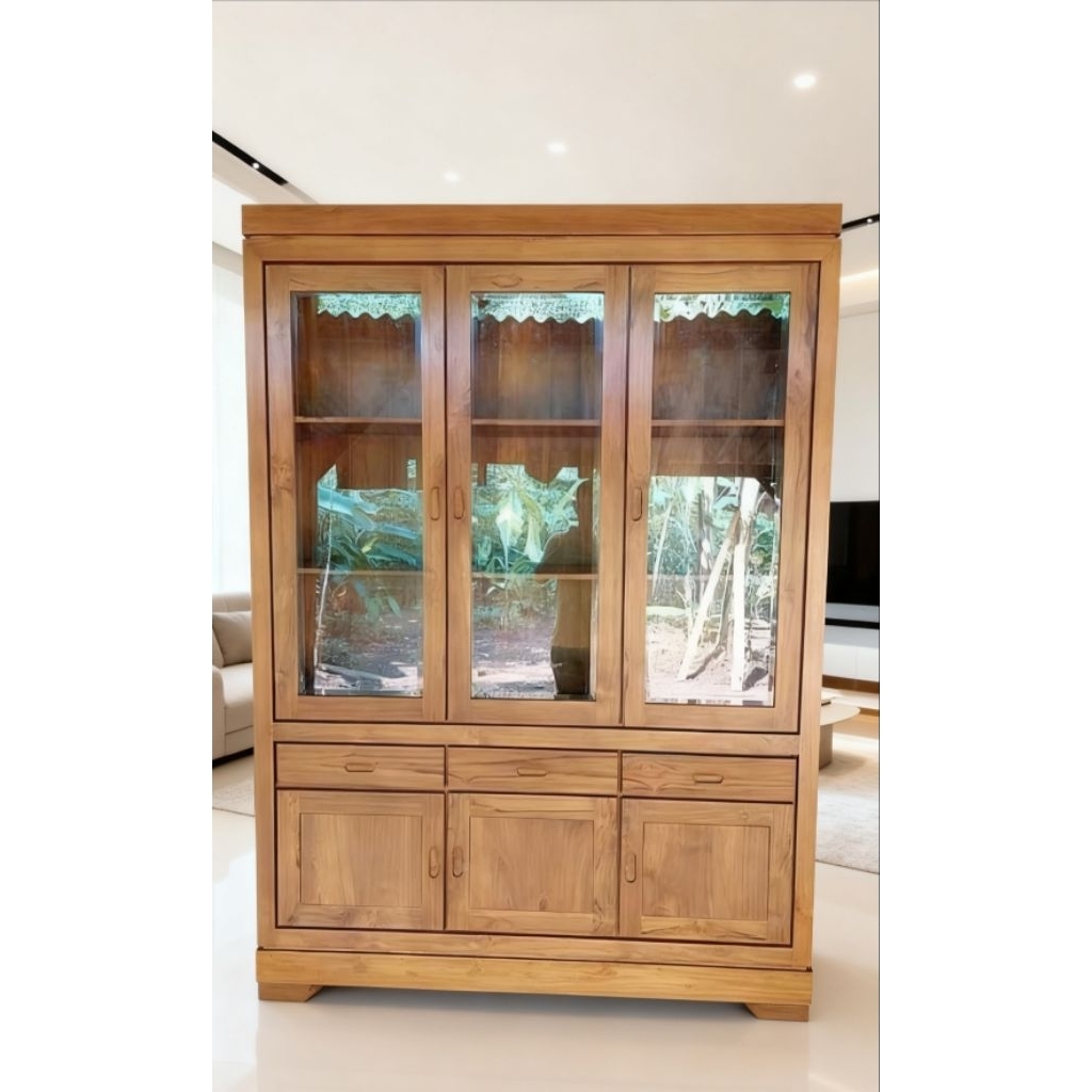 PROMO LEMARI RAK BUKU MINIMALIS KAYU JATI / LEMARI HIAS KACA /LEMARI HIAS KANTOR  MINIMALIS / LEMARI