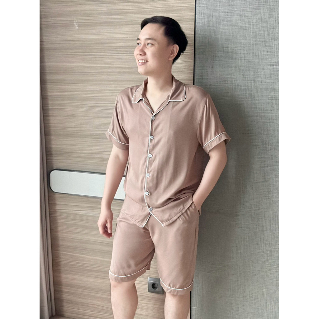MILLO SHORT PRIA Rayon Viscose Set Pajamas Sleepwear Setelan Piyama Baju Tidur Wanita Pria Anak Coup