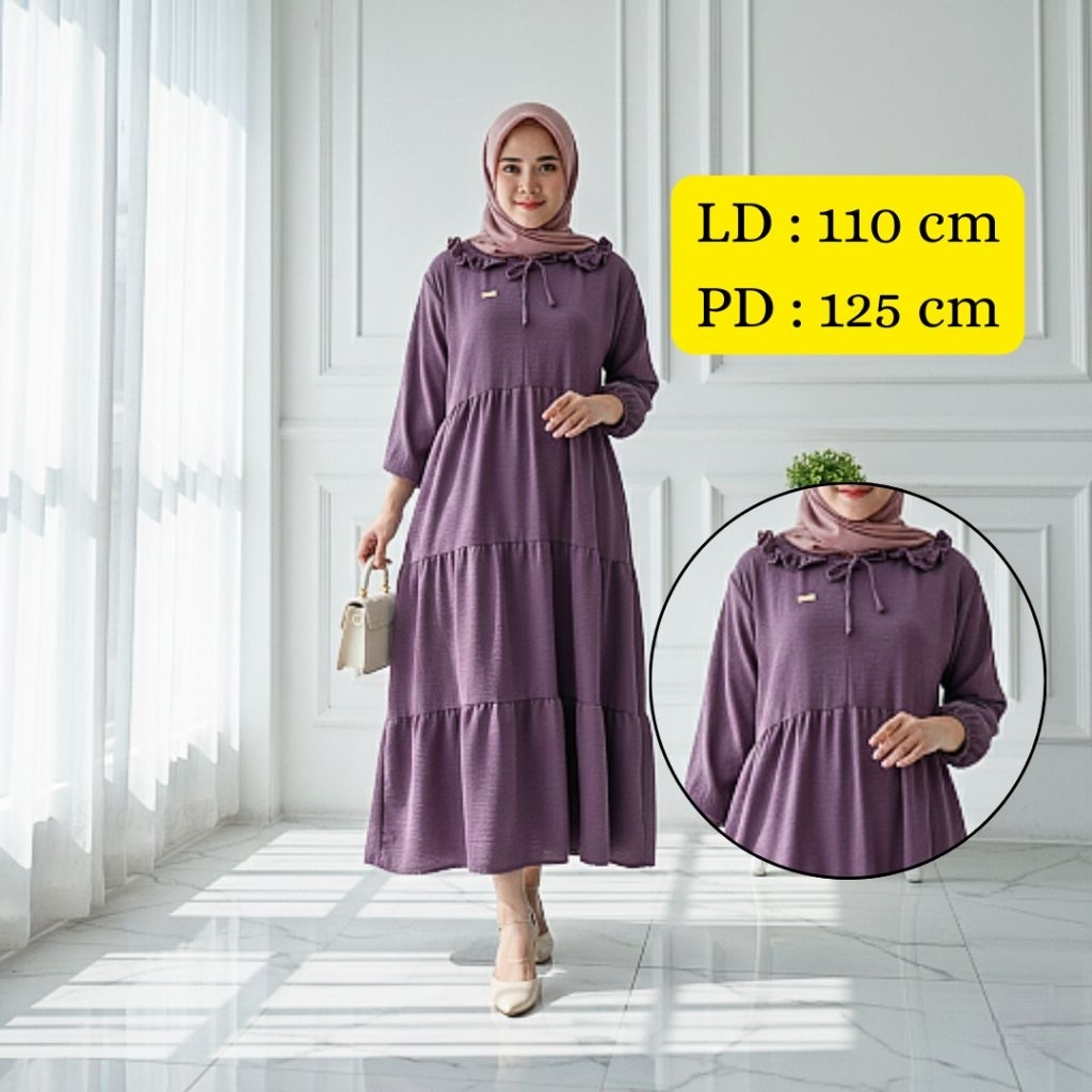 Midi Dress Crinkle Airflow Adem Busui Friendly Abaya Midi Dress Remaja Simpel