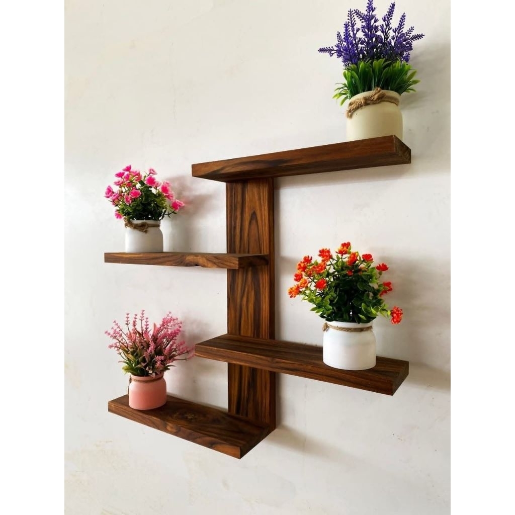 wooden wall shelves, Rak Dinding Minimalis Jati Londo – 4 Tingkat (Bongkar Pasang)