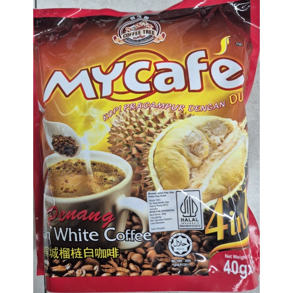 Minuman Serbuk Kopi, Gula, Krimer Rasa Durian / Kopi Putih Durian Penang  COFFEE TREE My Cafe Durian