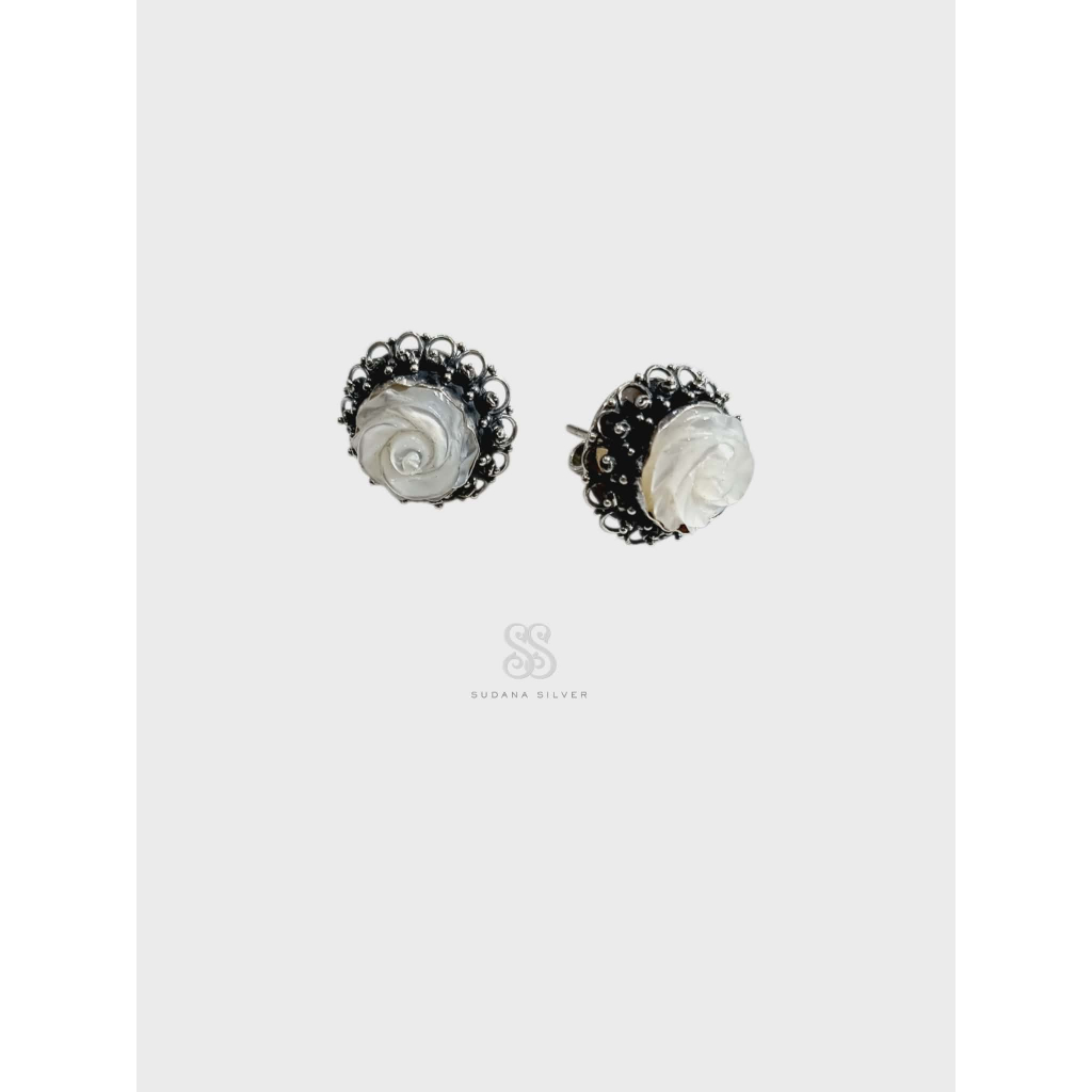 Anting Sumpel Perak Bakar White Rose Silver 925 Handmade Bali