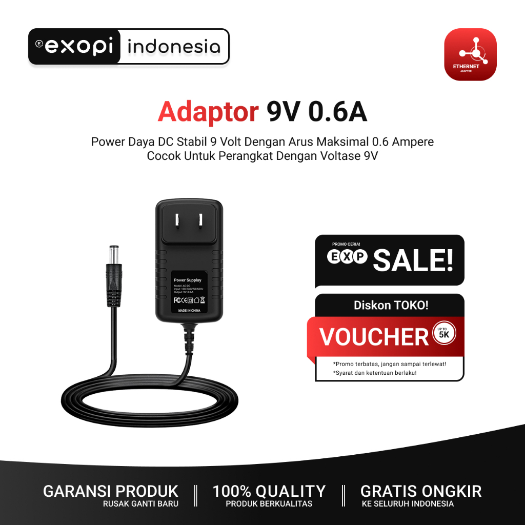Power Adaptor 9V-0.6A Bisa Untuk Router Decoder DVR CCTV Universal