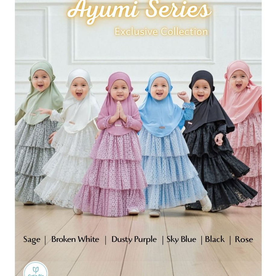 AYUMI GAMIS GAUN BAJU PESTA ANAK BRUKAT SUSUN TILE  SNOW DOTTY DOT MEWAH SET HIJAB USIA 1-11 tahun