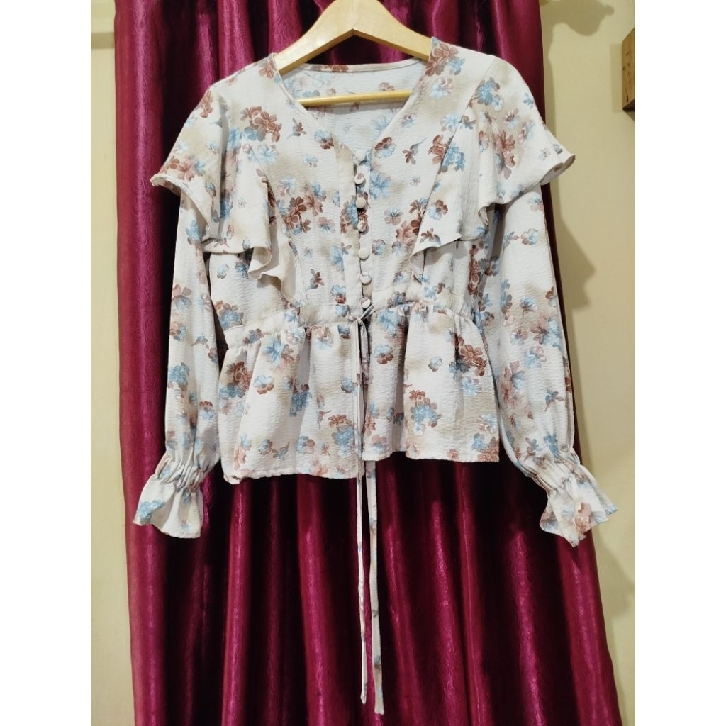 Blouse Crop || Blouse Lengan Karet || Blouse Tali depan || Blouse floral