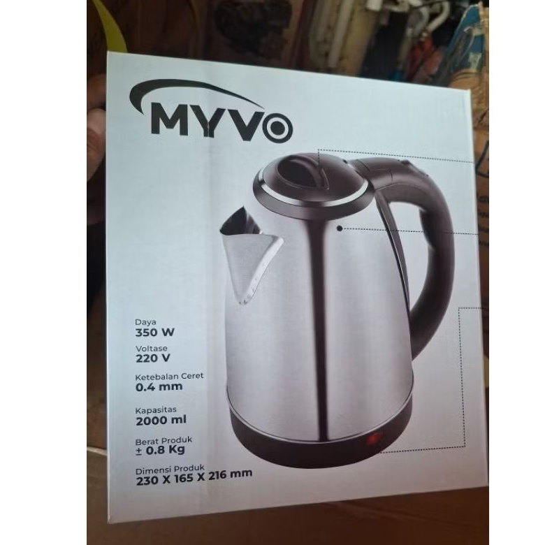 Teko Listrik 2  Liter 350 Watt Myvo Stainless