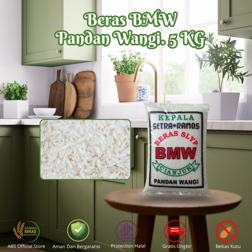 ABS Official Shop -  Beras 5 Kg Beras BMW Pandan Wangi Putih,Bersih,Pulen (FRESH-AMAN-BERGARANSI)