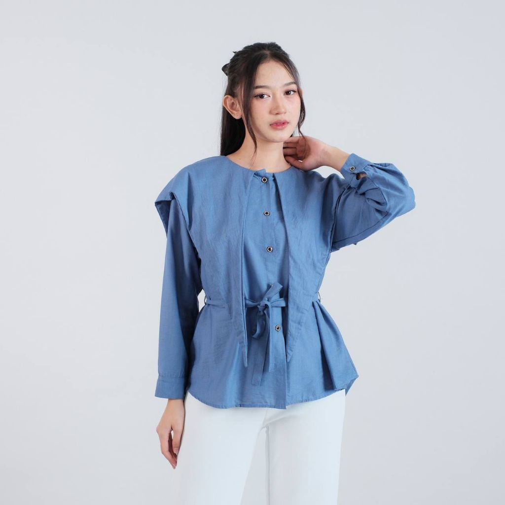 Baju Atasan Kemeja Toyobo Halus Polo Linen Wanita Blouse Polos Model Korean Nyaman Dipakai Seharian