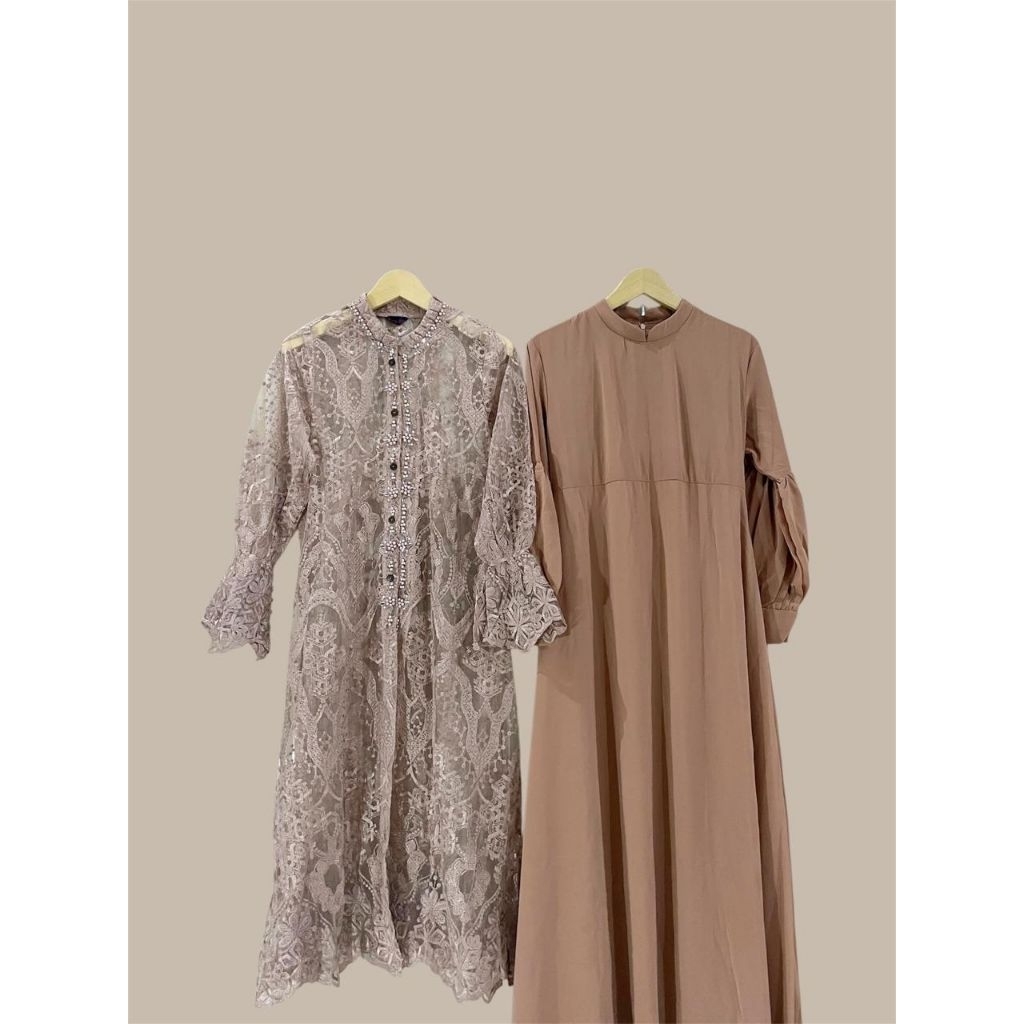 gamis set 2in1 ( inner polos + outer brukat )