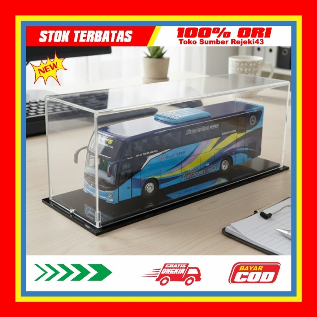 Miniatur Bus Blue Star Jetbus 5 adiputro mainan miniatur bus murah bahan akrilik asli ori untuk paja