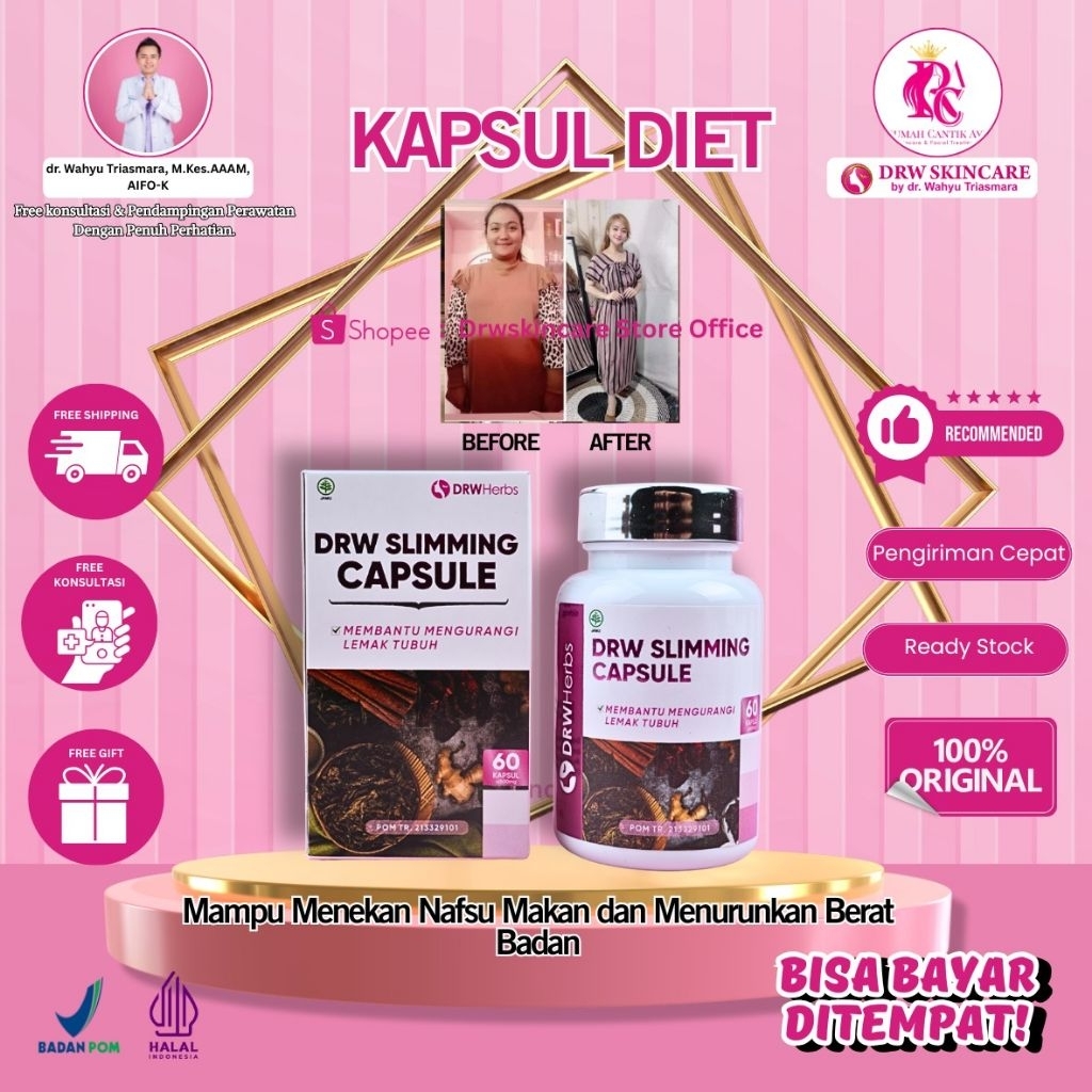 Drw Skincare Kapsul Diet / Kapsul Pelangsing / Penurun Berat Badan / Pembakar Lemak BPOM ORI 100% [B