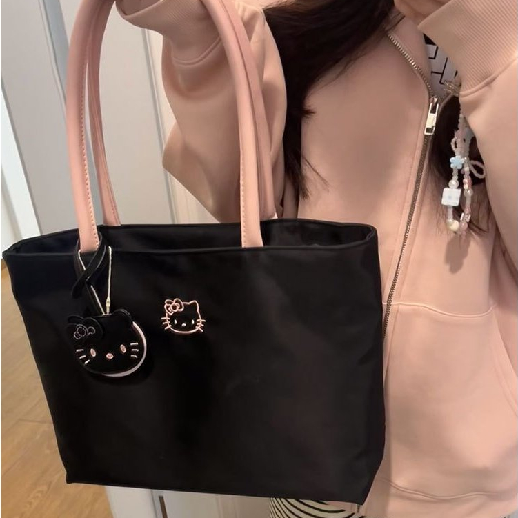 kitty Embroidered Handbag Waterproof Underarm Tote Bag Women's Nylon Bag