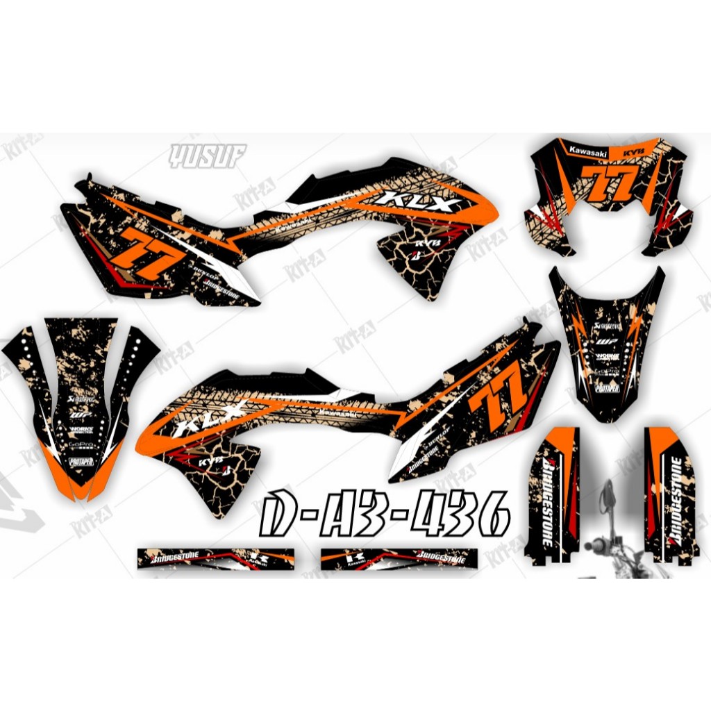 DECAL STIKER KLX 150 BF DEKAL VARIASI STRIPING CUSTOM FULLBODY HITAM ORANGE