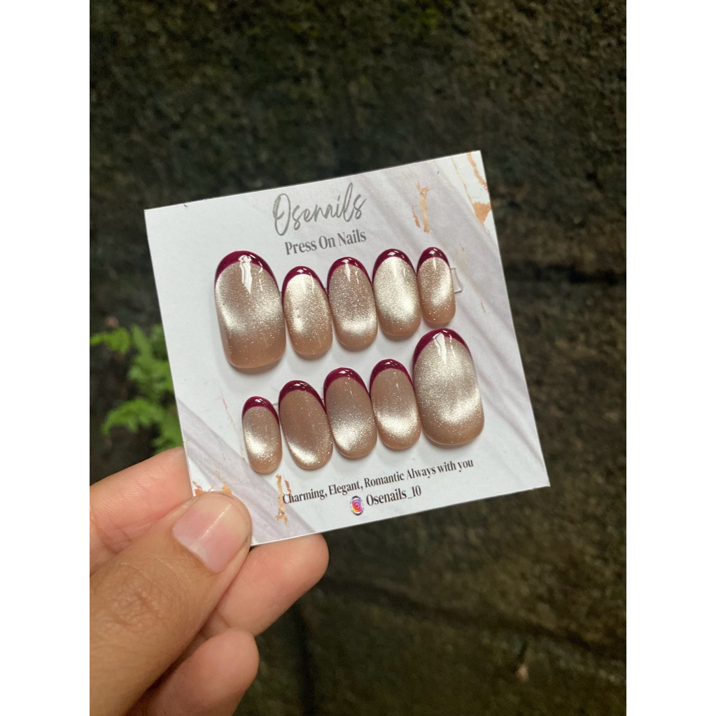 (PRE ORDER) Fake nails nude French maroon