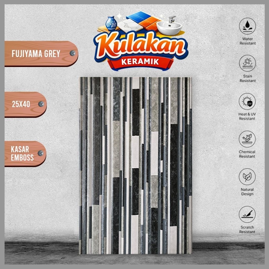 Keramik Dinding Kasar Emboss GEMILANG 25x40 Fujiyama Grey