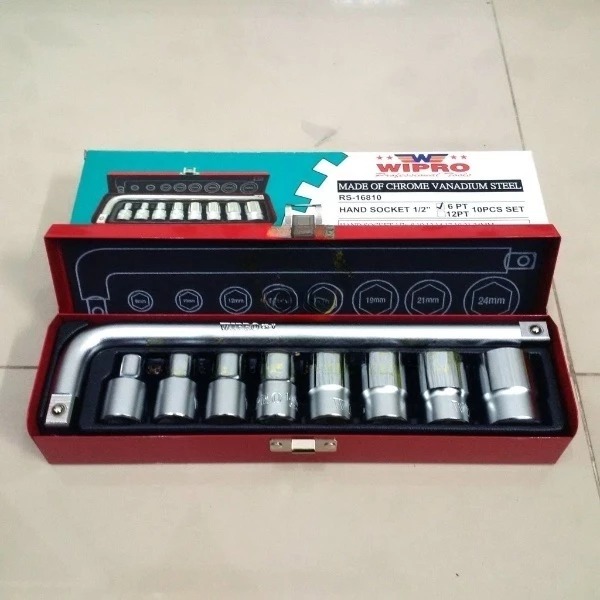 WIPRO Shock Socket Wrench Set 10pcs RS 16810 (6 PT) Kunci Sock 1/2 inc 8 - 24mm