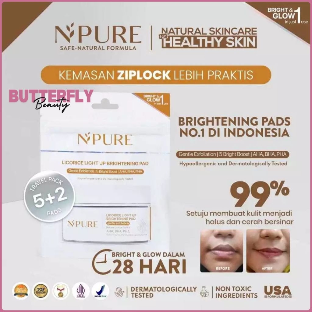 NPURE Licorice Light Up Brightening Pads Ziplock // Exfoliating Pads Kapas Exfoliasi Halus & Cerah