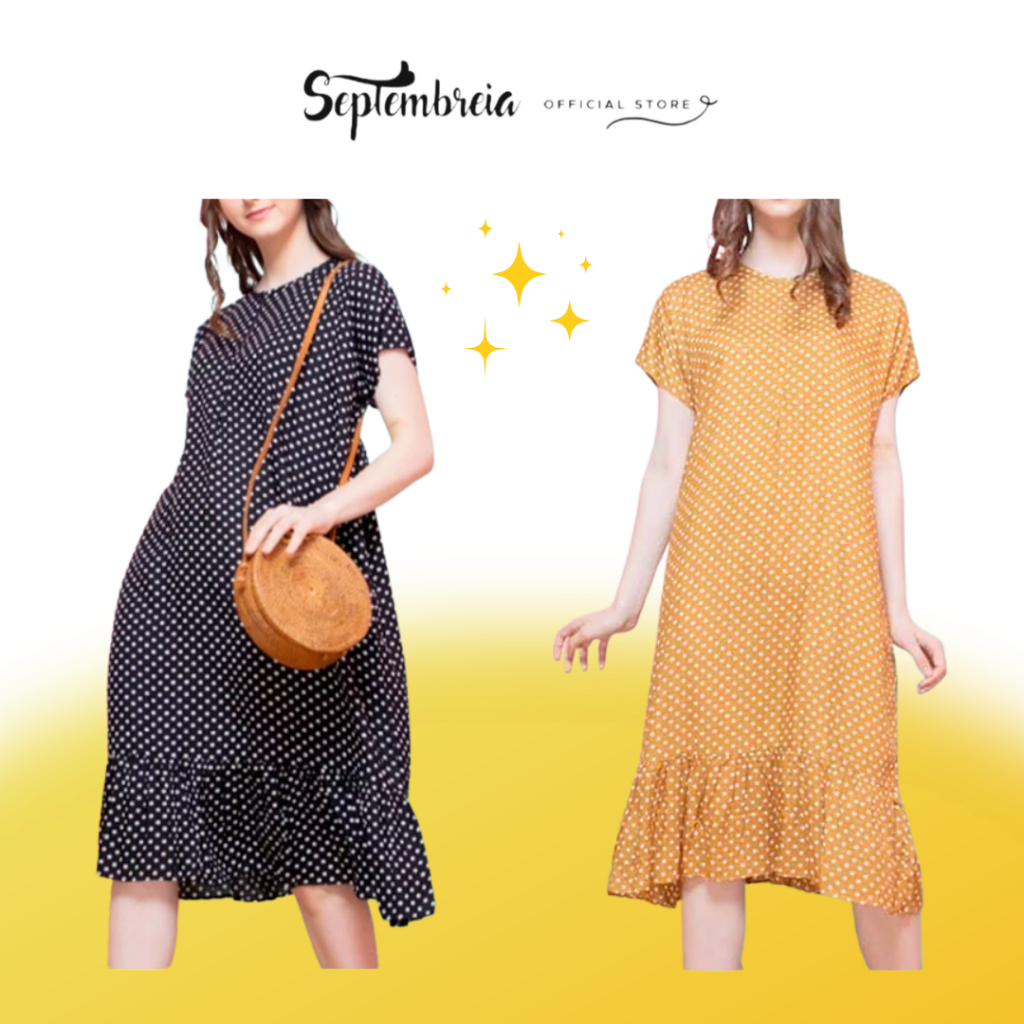 Daster Rayon Polkadot Dress Midi Dress Polkadot Midi Dress Rayon Polkadot Ruffle