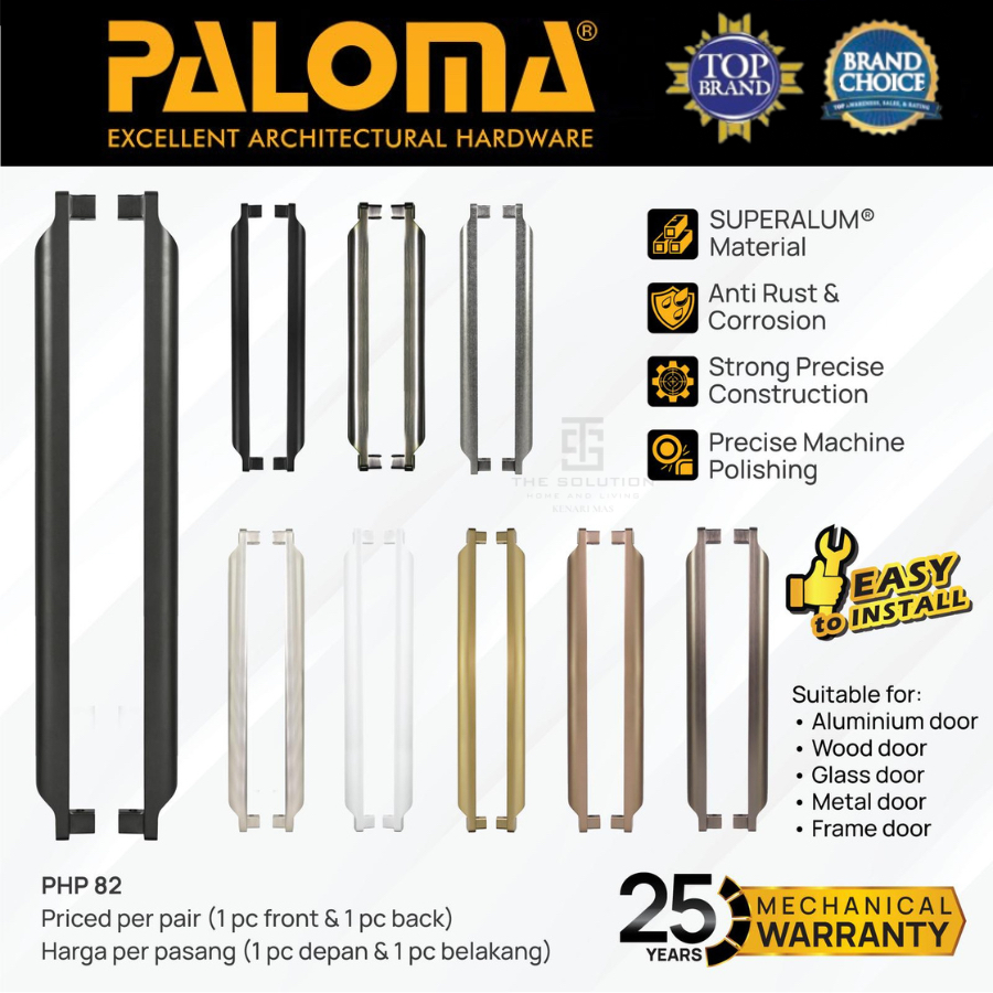 PALOMA PHP 82 Pull Handle Door Gagang Tarikan Pintu Superalum Size 60 CM 80 CM 1 Meter