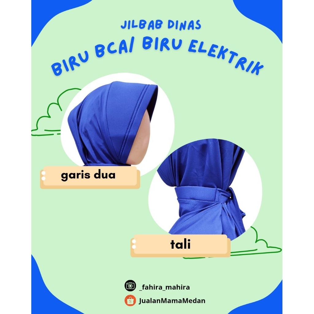 Jilbab dinas biru Elektrik / Biru BCA