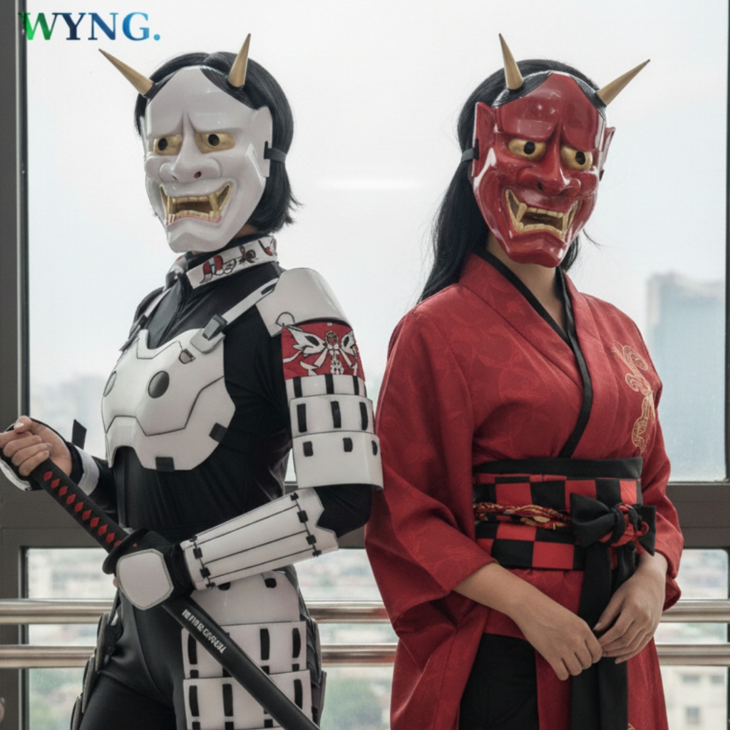 HANNYA Topeng Halloween Shinigami Orochimaru Japanese Ghost Iblis Bertanduk Original Hantu Anonymous