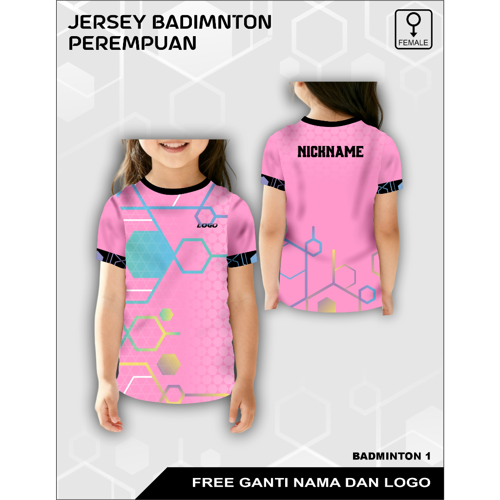 Jersey badminton anak perempuan baju olahraga outdor cewek free custom