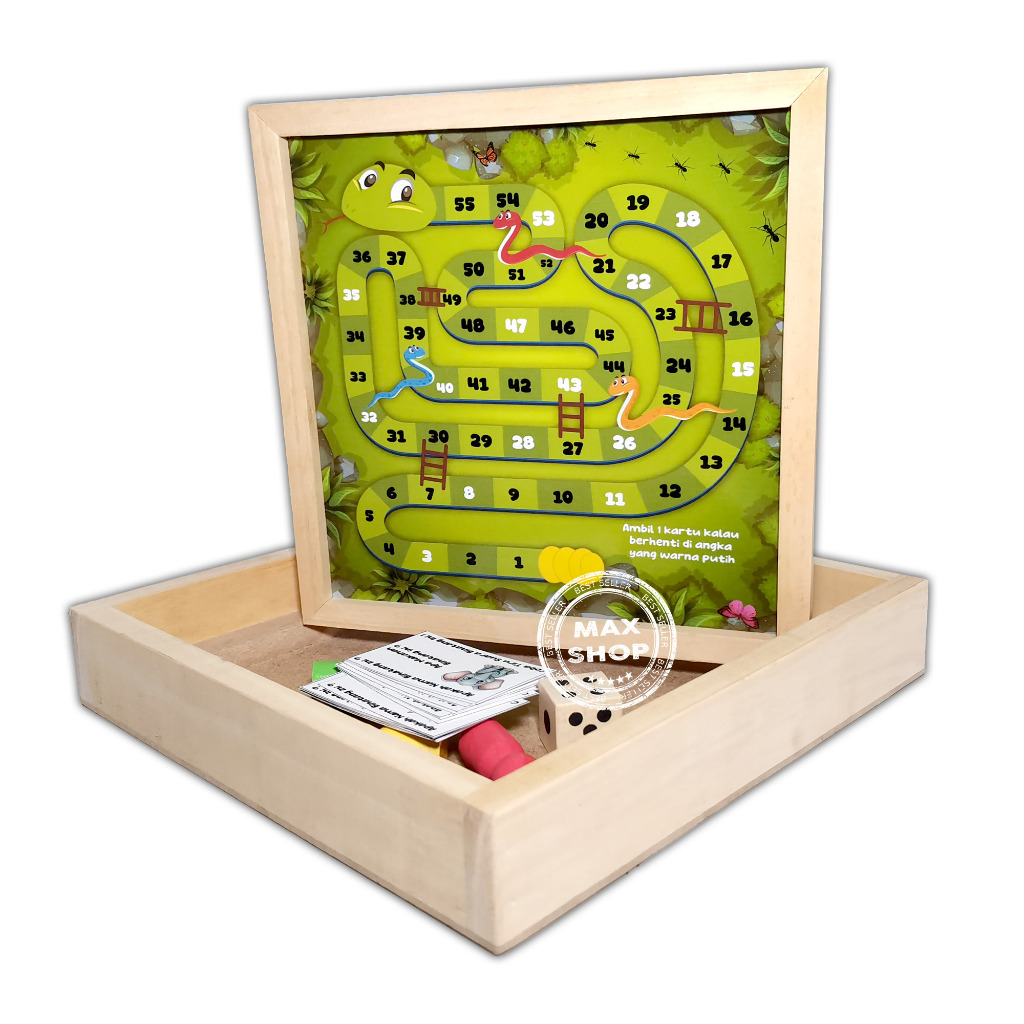Mainan Board Family Game 2 in 1 Ludo Ular Tangga Kayu Snake Ladder Anak Dewasa Keluarga Hadiah Souve