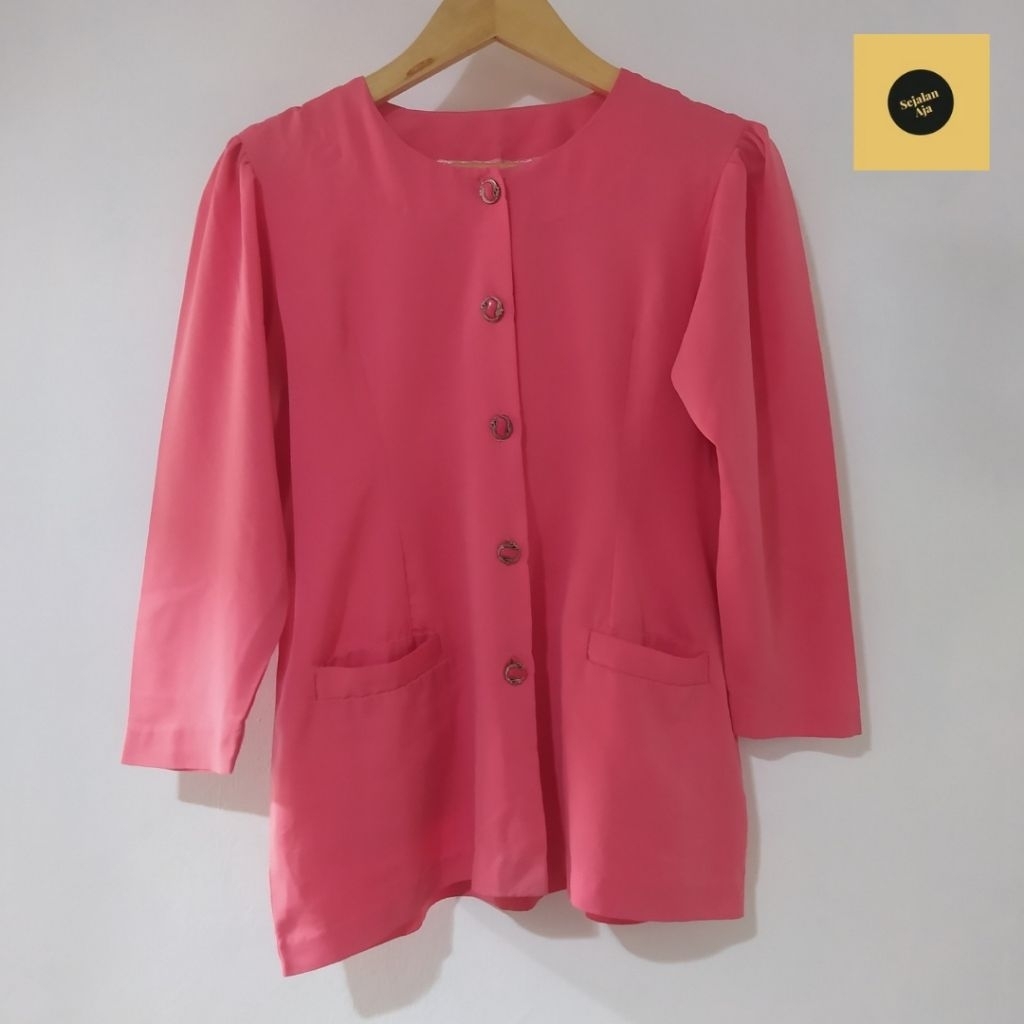 BLAZER OUTER KANCING LENGAN PANJANG PINK WANITA
