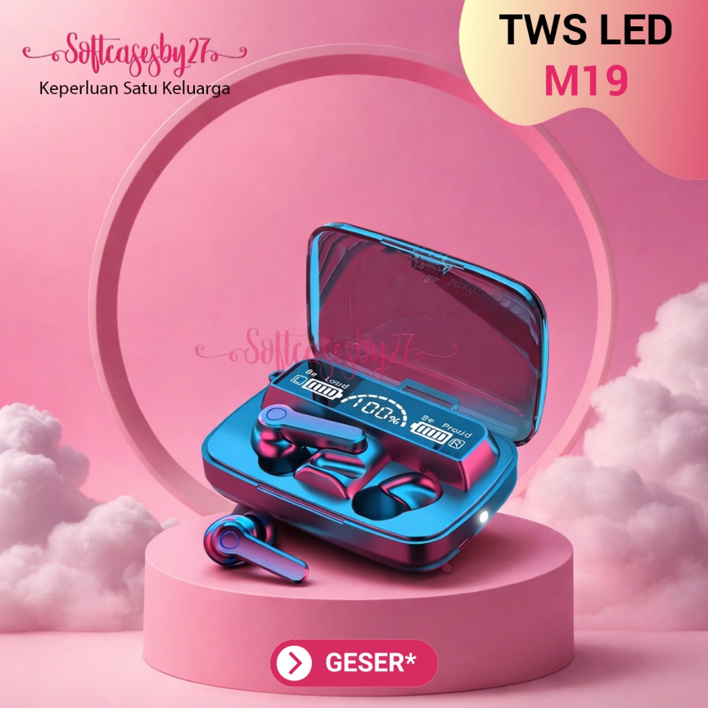 M19 Headset Bluetooth 5.3 Earbud TWS Nirkabel LED Digital Power Display BASS STEREO