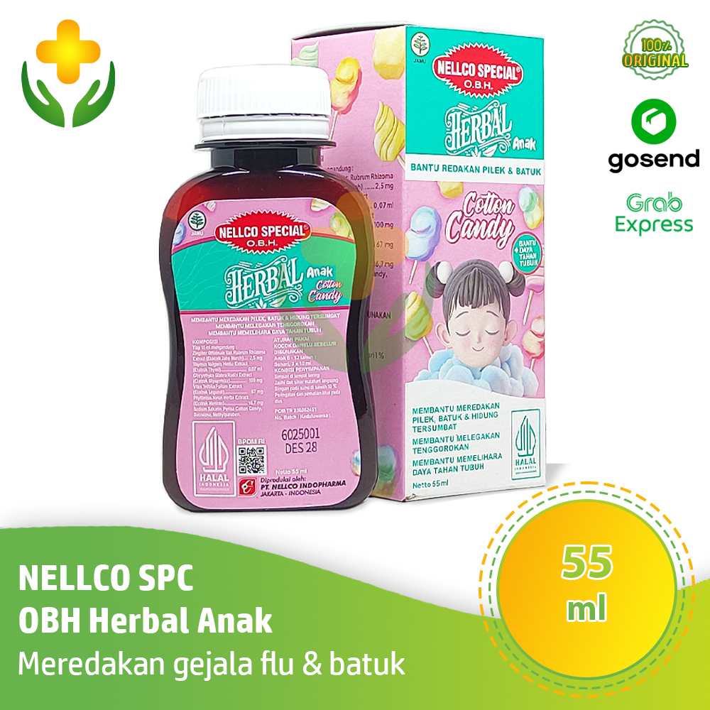 Nellco Special OBH Herbal Anak Cotton Candy Sirup 55 ml - Obat Flu Batuk Pilek