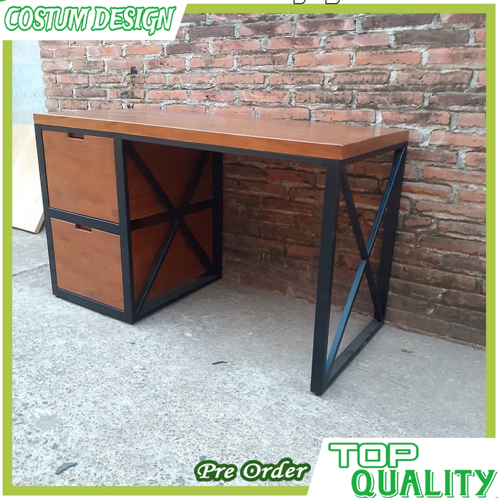 Meja Kerja Industrial | Meja Belajar Kayu Jati | Meja Kantor Desain Minimalis Furniture Industrial K