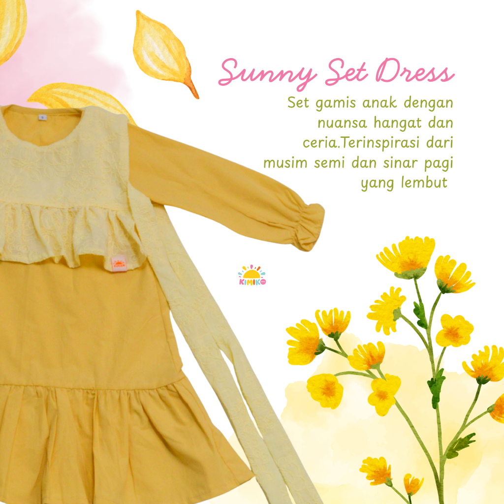 Gamis Anak Sunny Set Katun Jepang Bordir Bunga Baby Yellow – Dress Muslim Anak Lebaran Terbaru