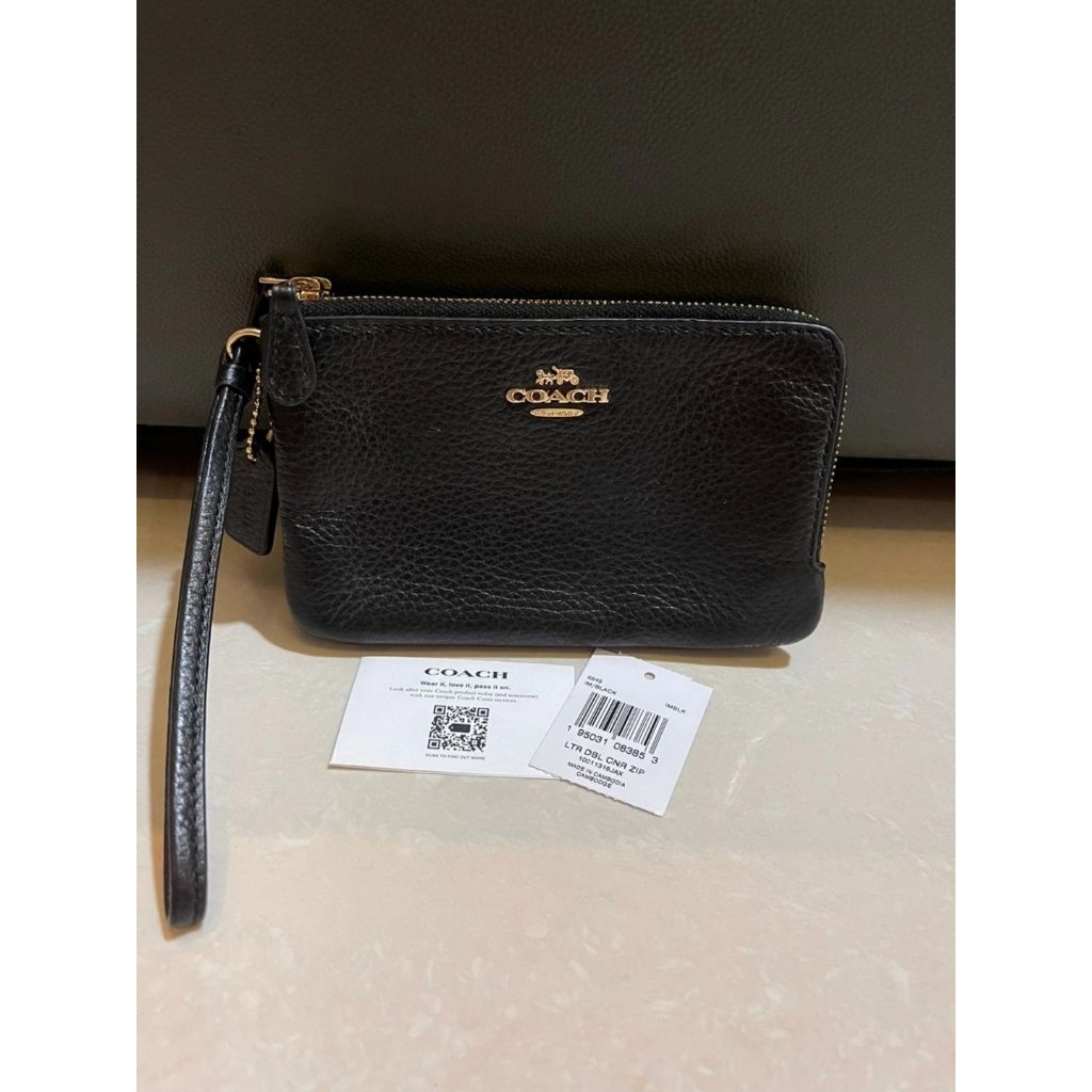 PL) Coach Double Corner Zip Wristlet in Black