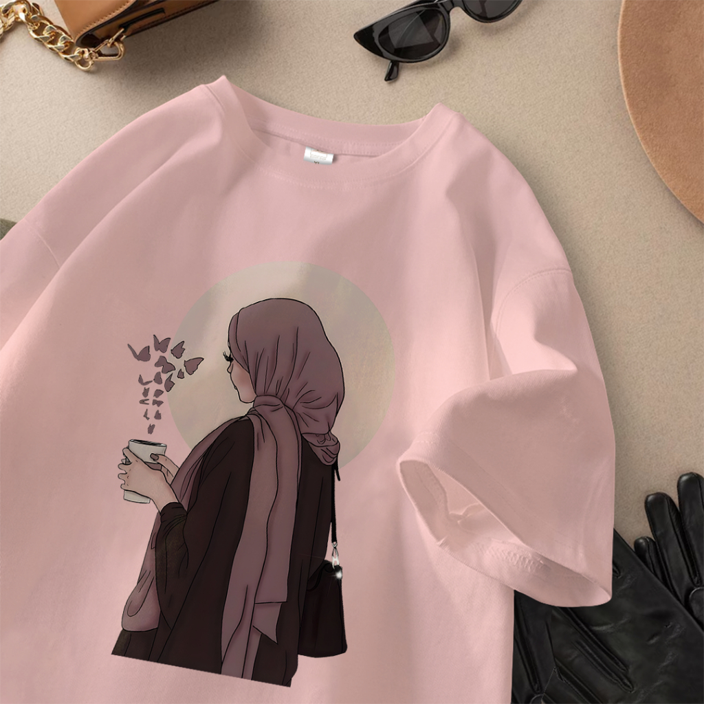 YS Buyer | COD Kaos Lengan Pendek Oversize Unisex | Karakter Trendly Wanita Hijabers | Daily Outfit 