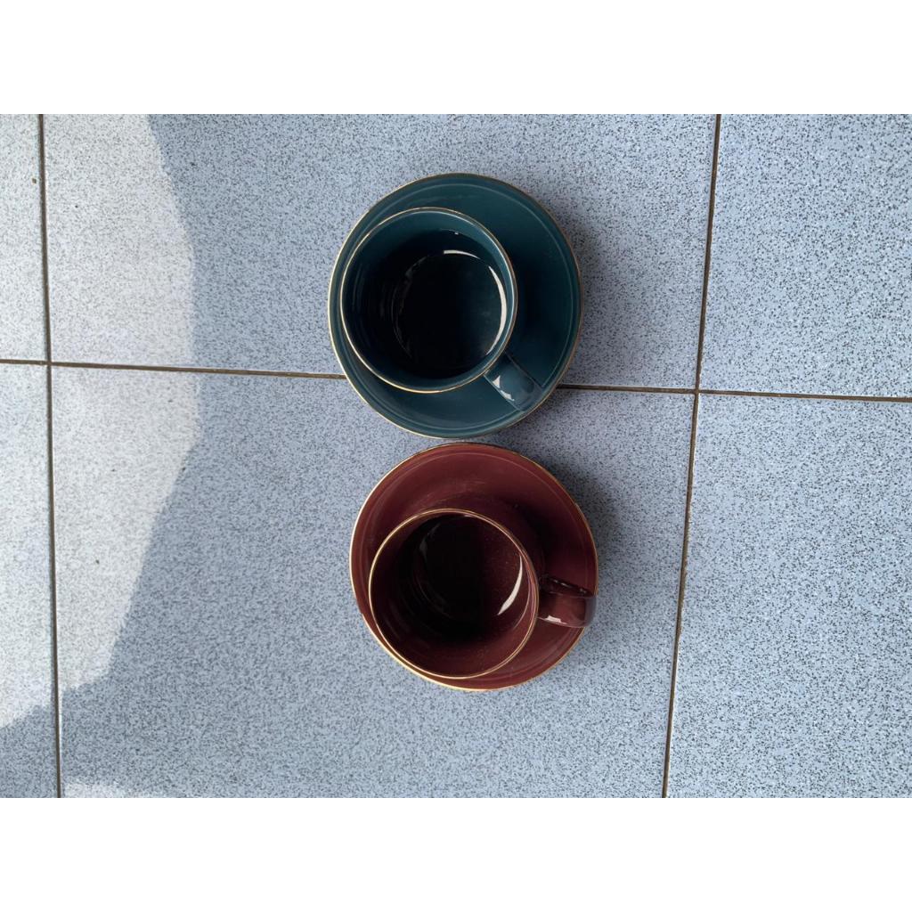 TERLARIS ( PER-BIJI) Cangkir Set warna list emas // Coffee Set SANGO keramik (1 CANGKIR +1 LEPEK)// 