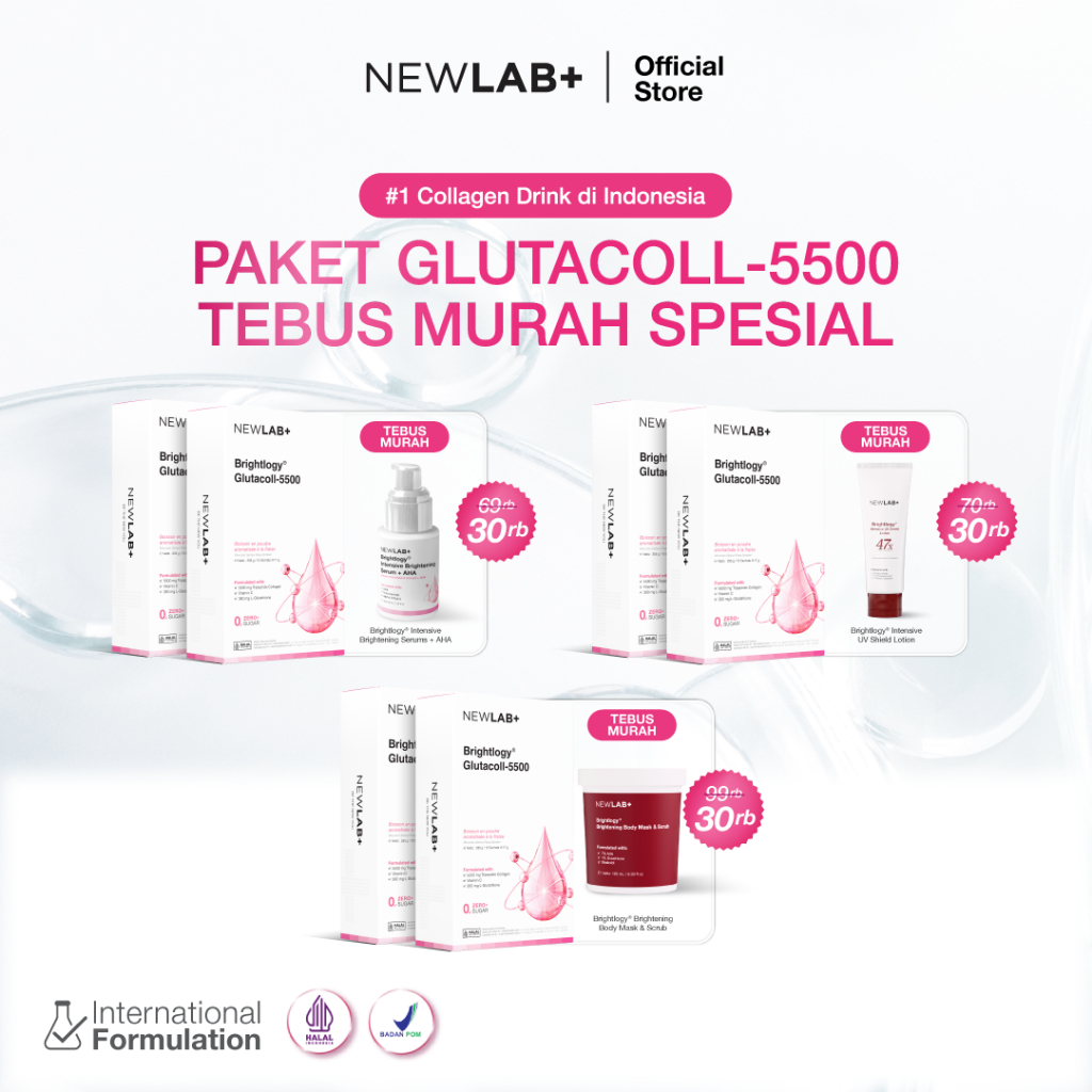 [SPESIAL TEBUS MURAH BODY CARE 30RB] NEWLAB Paket 2 Box Brightlogy GlutaColl-5500 | Minuman Collagen