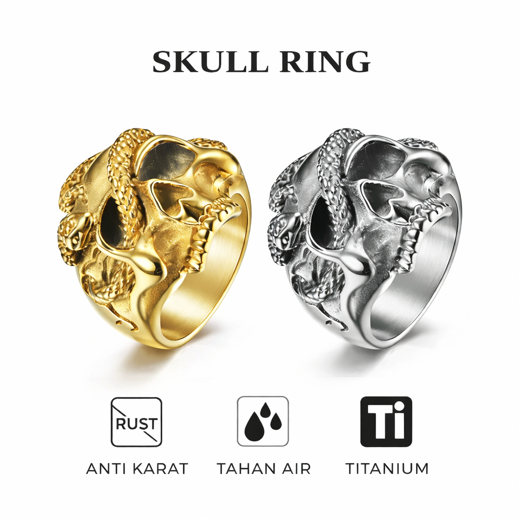 Cincin Pria Titanium Skull Ring Anti Karat Tahan Air – Ring Tengkorak Maskulin | VEXAR - SKULL RING