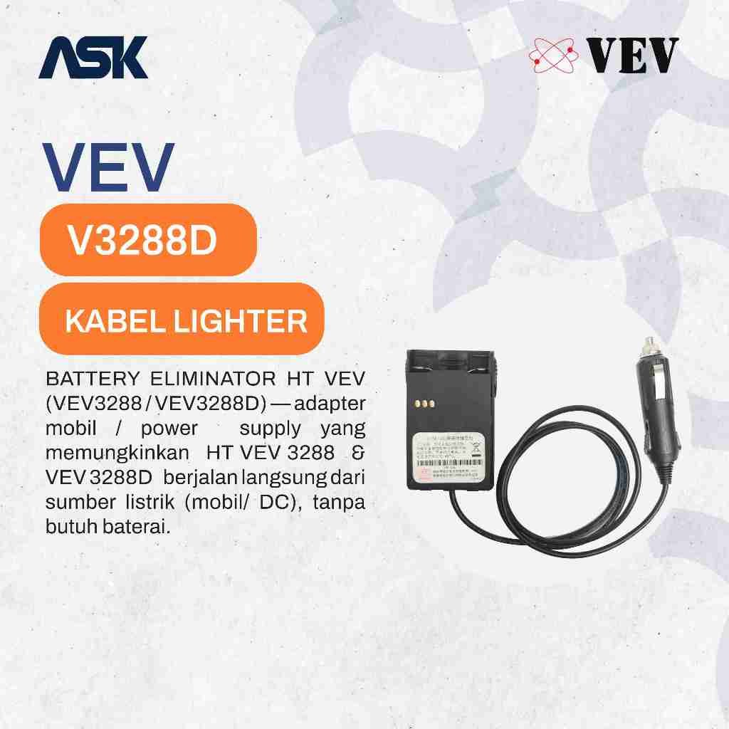 Battery Eliminator Handy Talky VEV Adapter Mobil / Kabel Lighter HT VEV