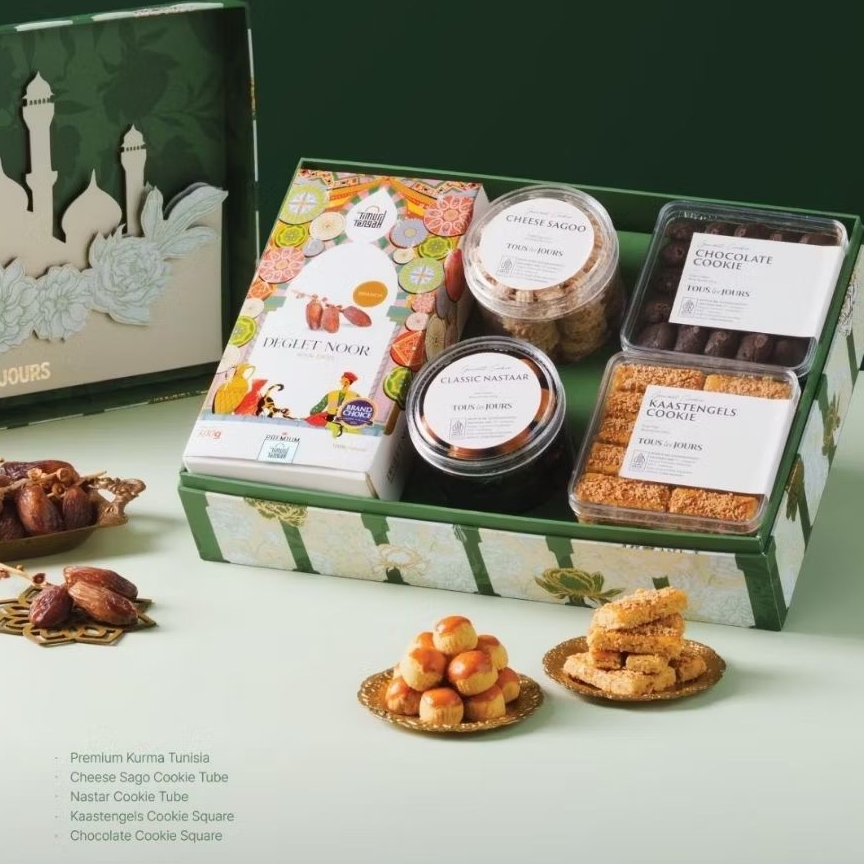 TOUS LES JOURS Sparkling Hampers Parcel Lebaran Idul Fitri Ramadan 2026 Premium Cookies 4 Box + Kurm