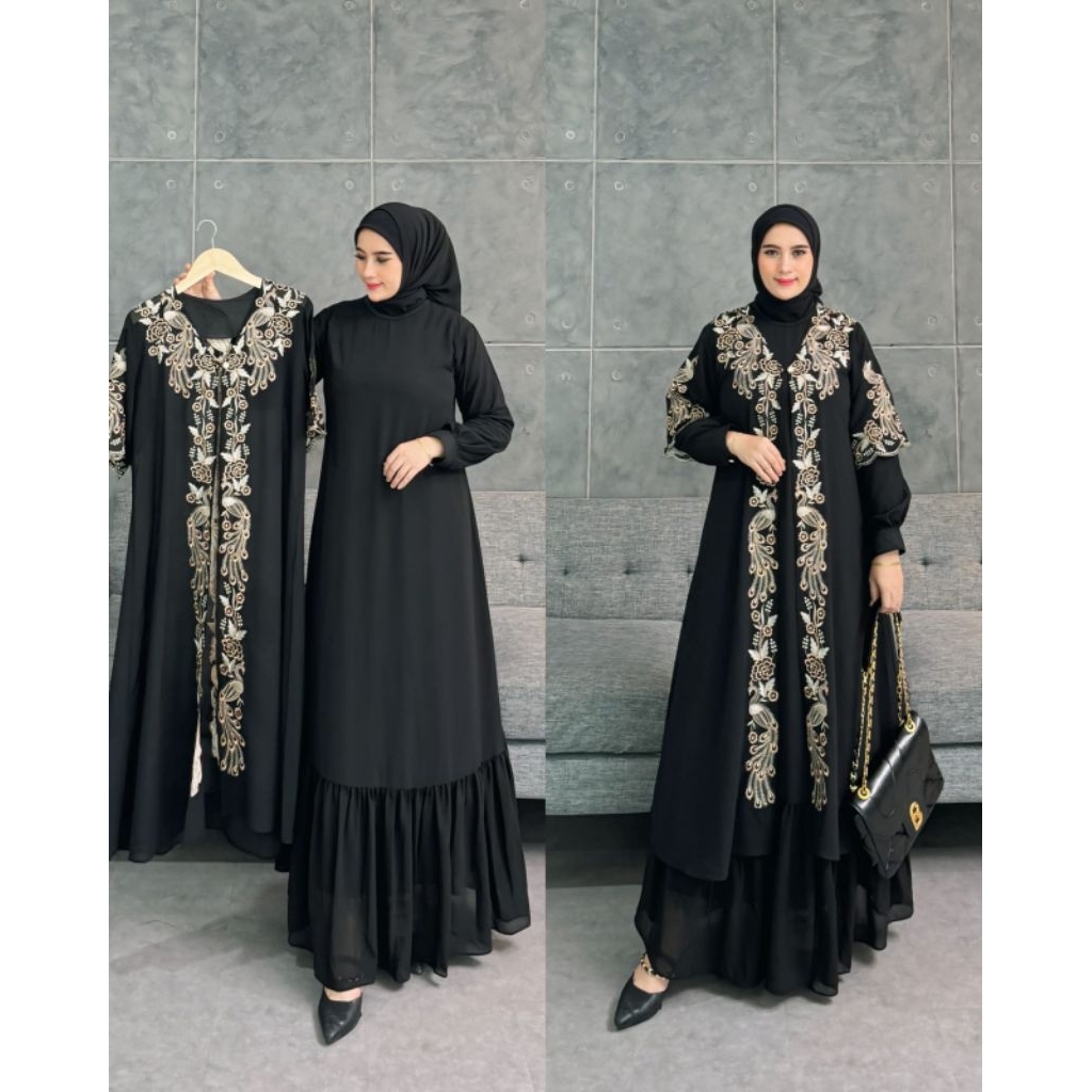 GAMIS ABAYA TURKEY//ARAB//DUBAI ROMPI 2 IN 1 LEPAS PASANG AZIZAH SERIES