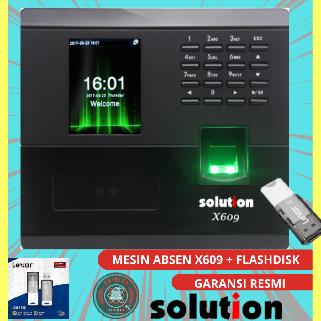 Solution X609/Mesin fingerprint/Absen Sidik Jari/Absen wajah+Kartu/Original/Garansi Resmi
