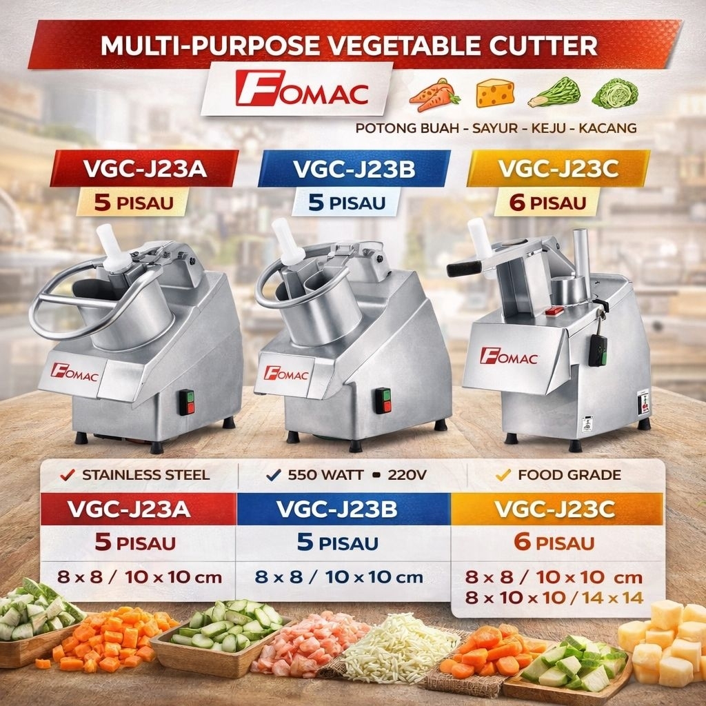 Fomac Multi Purpose Vegetable Cutter Machine VGC-J23A VGC-J23B VGC-J23C Mesin Pemotong Sayur utk Iri