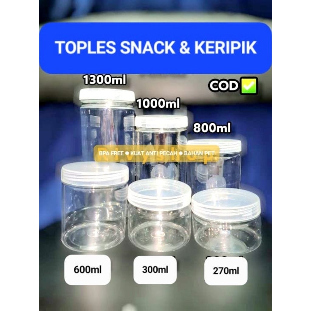 Toples Silinder 400ML Serbaguna Bening Transparan | Lodong Wadah tempat snack krupuk | Jar Wadah Pla